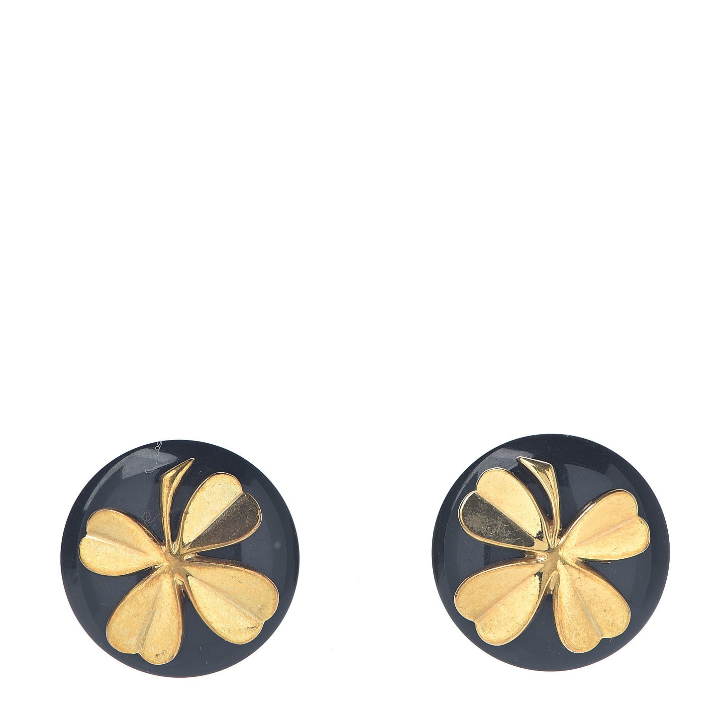 Resin CC Clover Clip On Earrings Black Gold