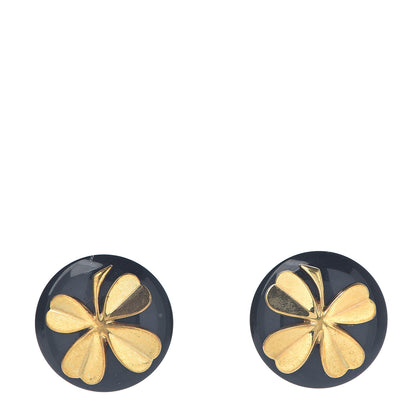Chanel Resin CC Clover Clip On Earrings Black Gold 1 of 4