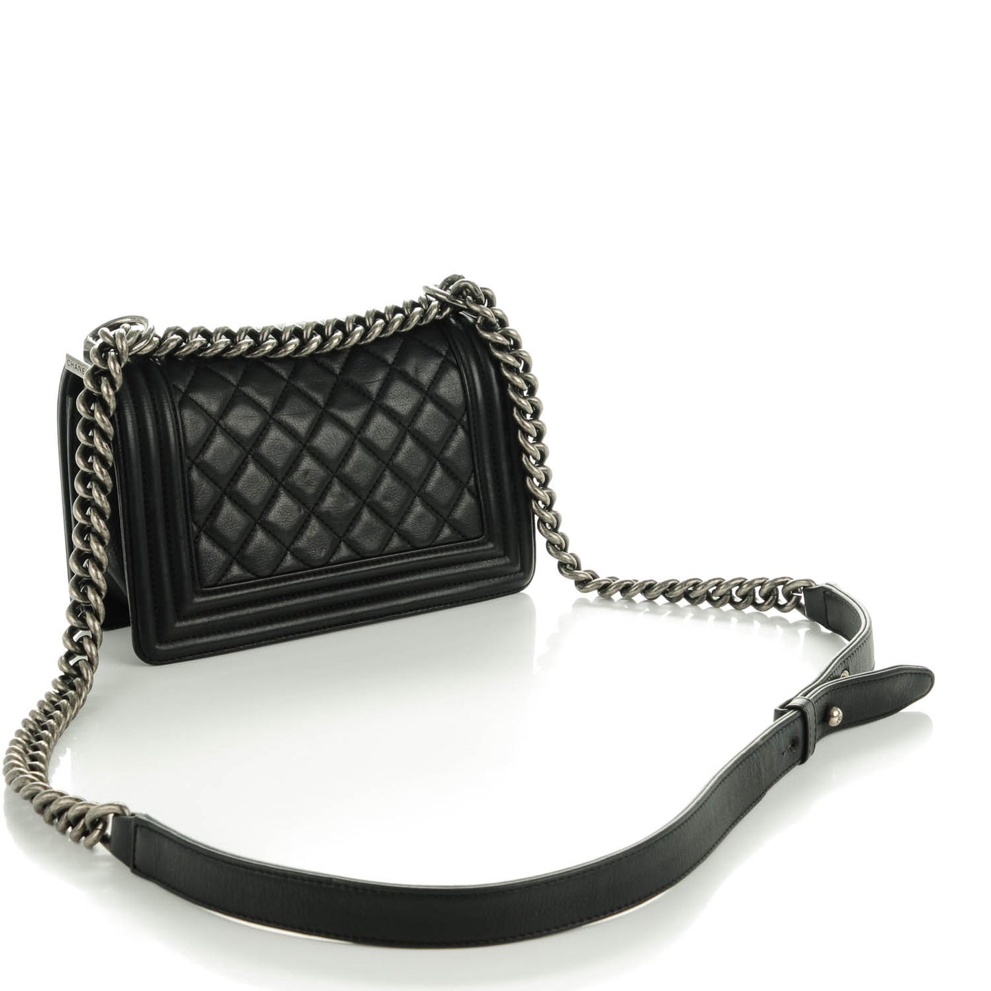 Calfskin Quilted Small Boy Flap Black