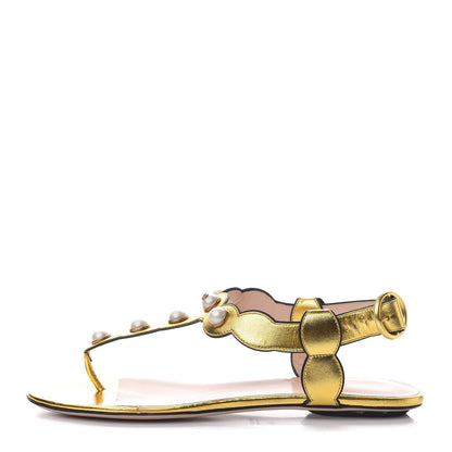Gucci Metallic Nappa Willow Pearl Thong Sandals 40 Gold 1 of 10