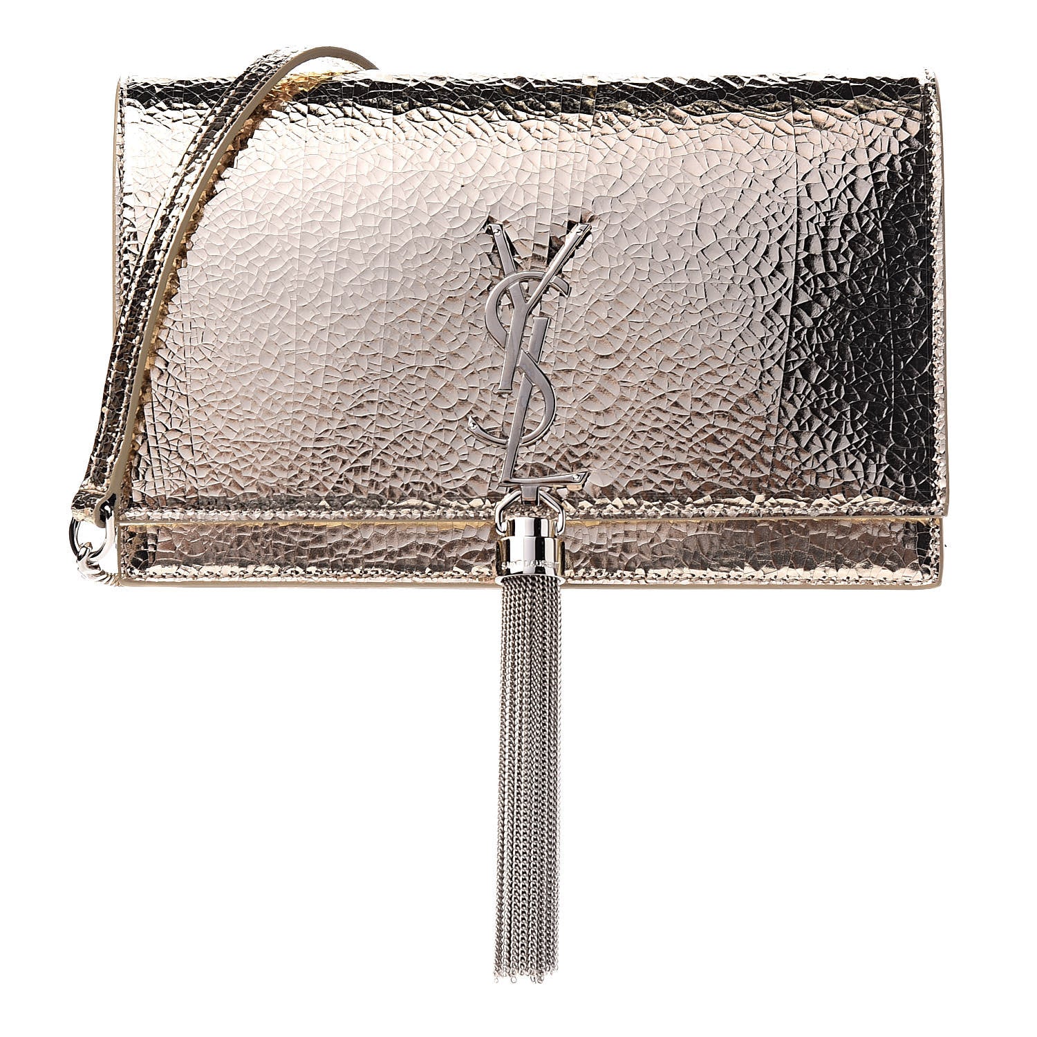 Saint Laurent Metallic Crackled Calfskin Kate Monogram Tassel Chain Wallet Gold 1 of 10