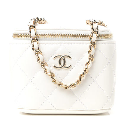Chanel Lambskin Quilted Small Camellia Bow Vanity Case With Chain White 1 of 10