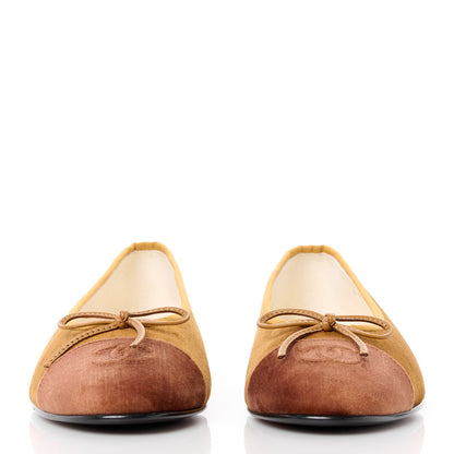 Chanel Velvet Cap Toe CC Ballerina Flats 39 Brown Light Brown 3 of 9
