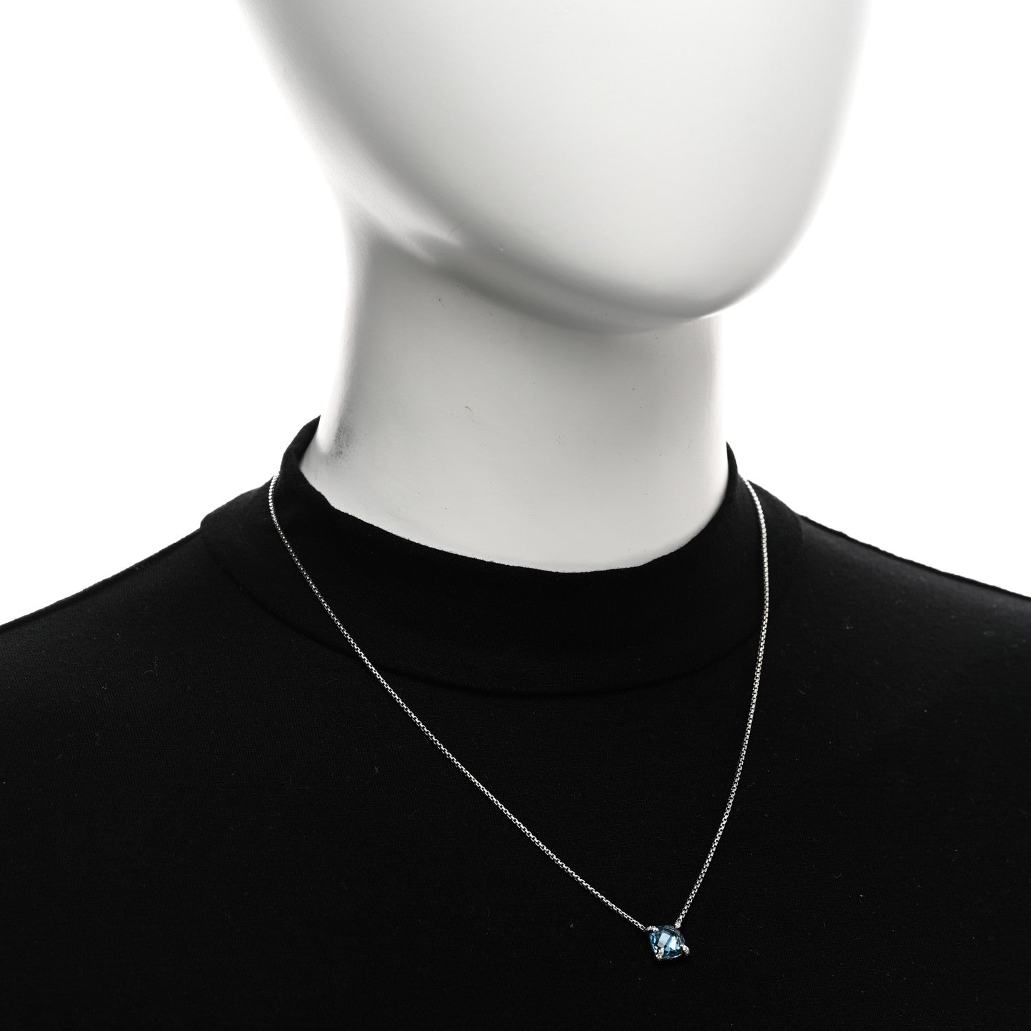 David Yurman Sterling Silver Diamond Blue Topaz 9mm Petite Chatelaine Pendant Necklace 2 of 4