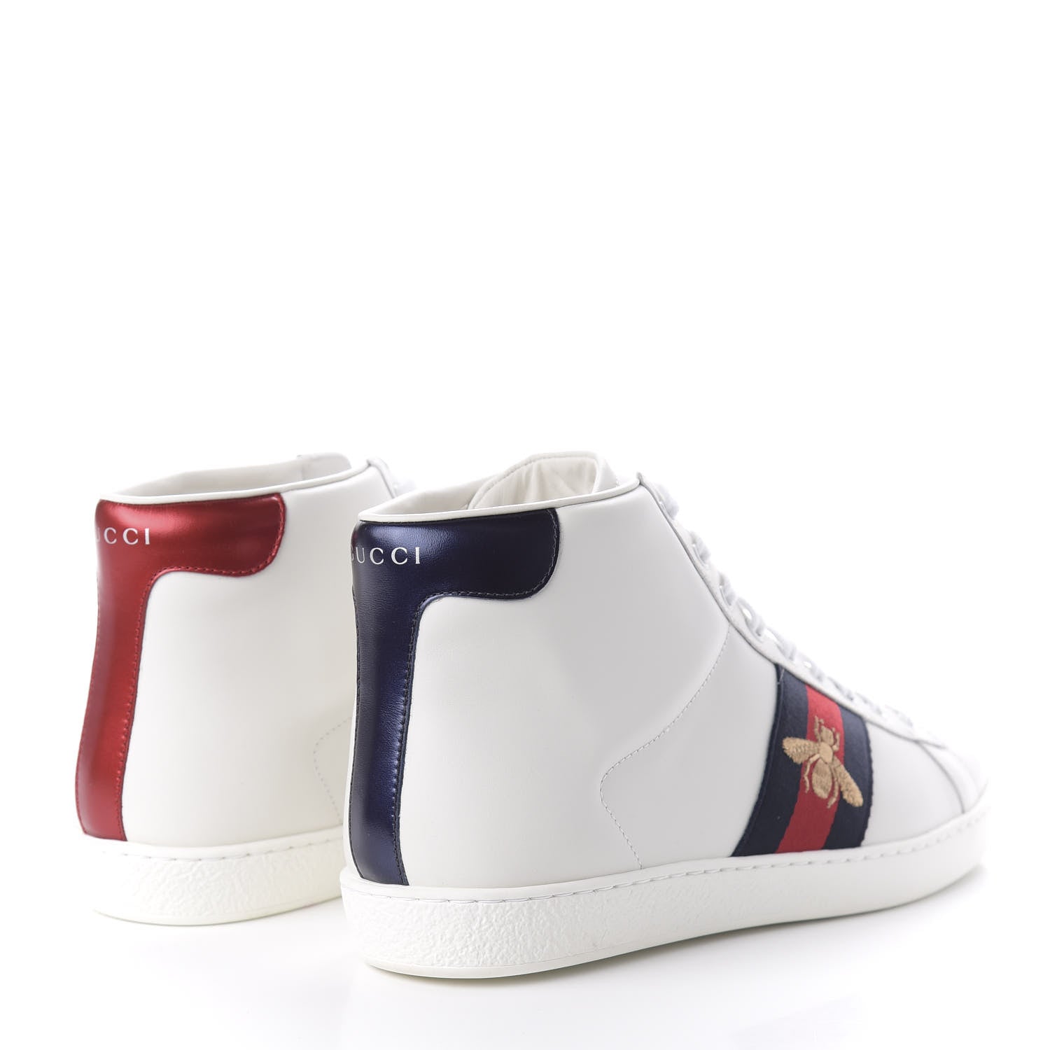 Gucci Calfskin Miro Soft Web Bee Embroidered Mens Ace High Top Sneakers 9.5 White 4 of 9
