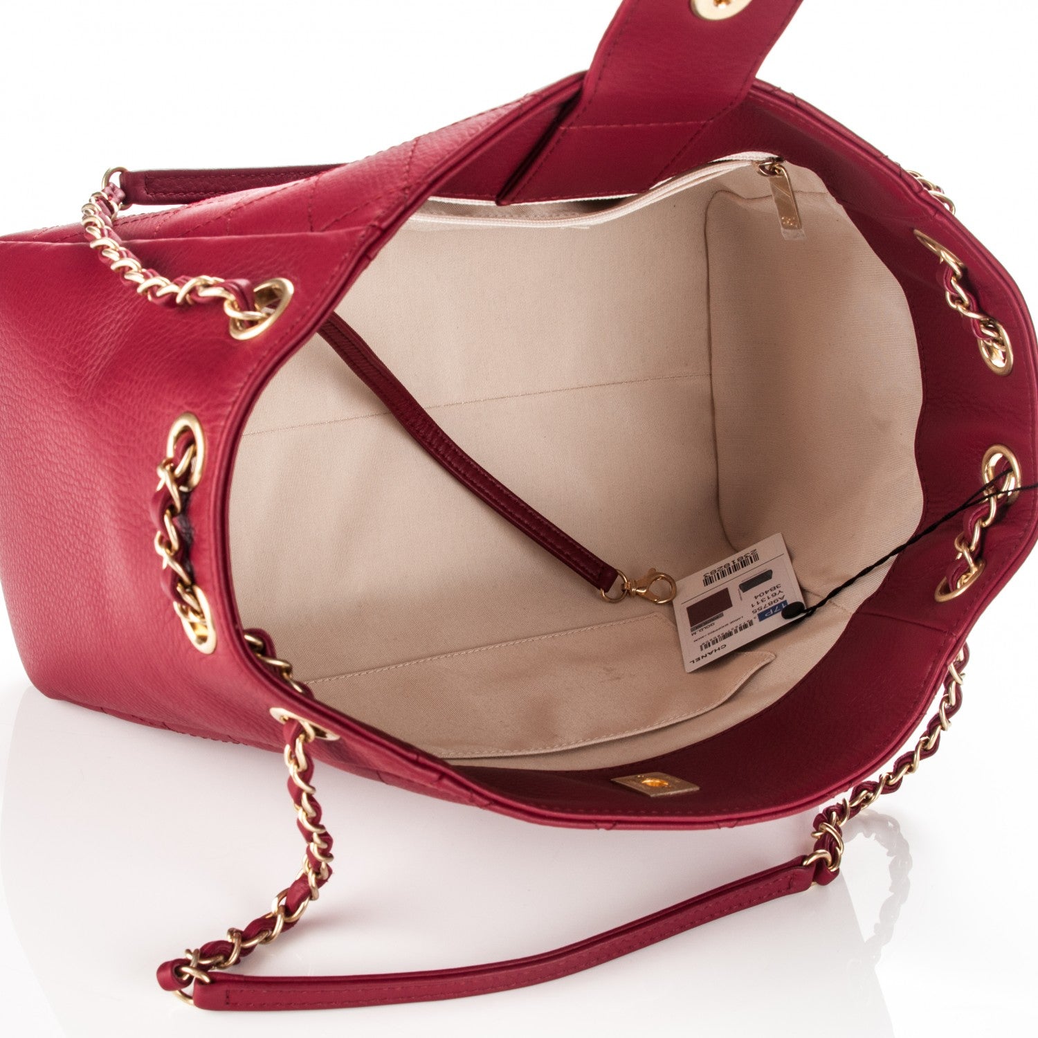 Chanel Grained Calfskin Stitched Supple Rock Shopping Tote Burgundy 5 of 7