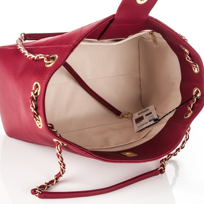 Chanel Grained Calfskin Stitched Supple Rock Shopping Tote Burgundy 5 of 7