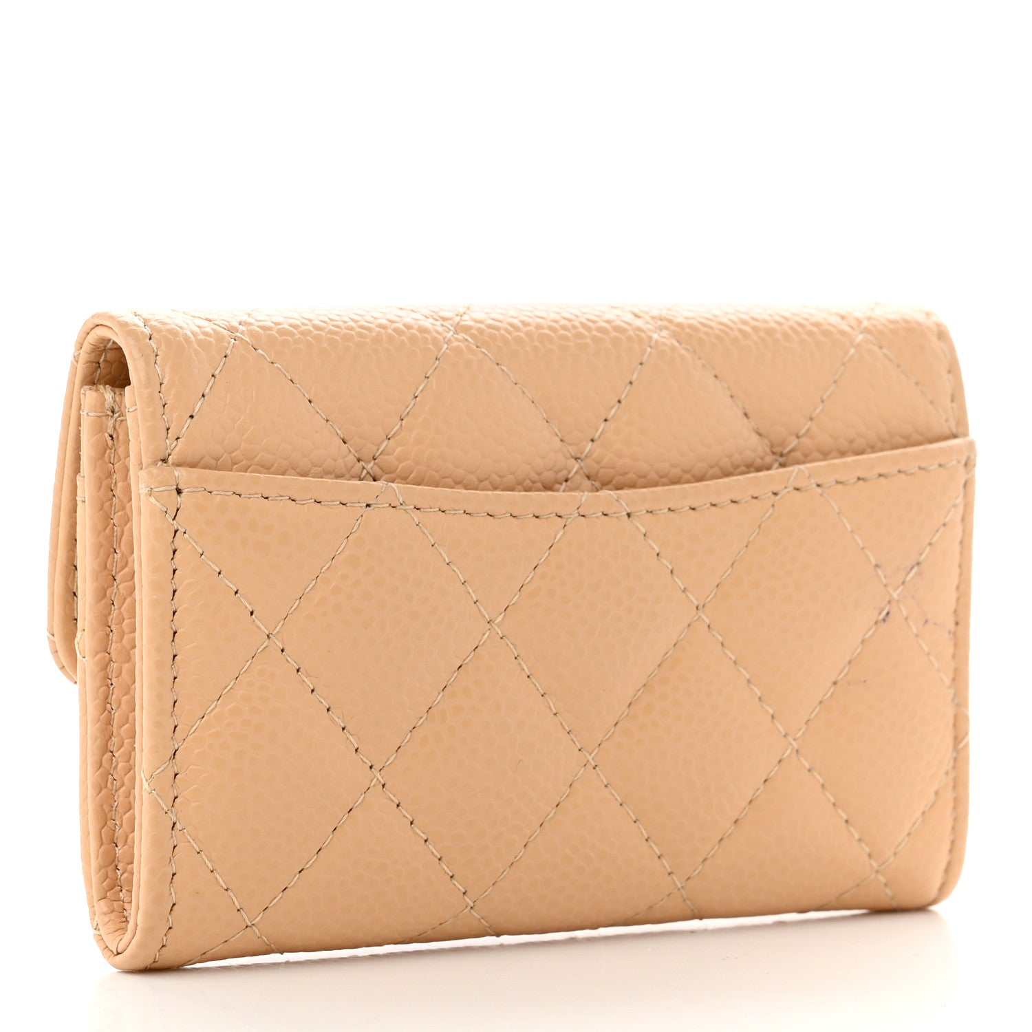 Chanel Caviar Quilted Flap Card Holder Wallet Beige 3 of 9