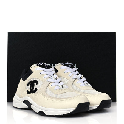 Chanel Mesh Suede Calfskin Grained Calfskin Womens CC Sneakers 36 White Black 8 of 8