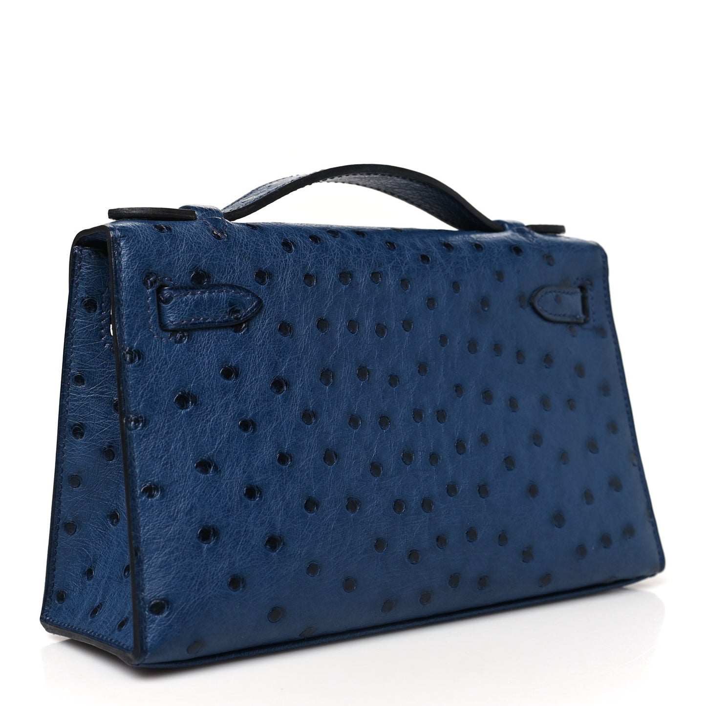 Ostrich Kelly Pochette Clutch Bleu Roi