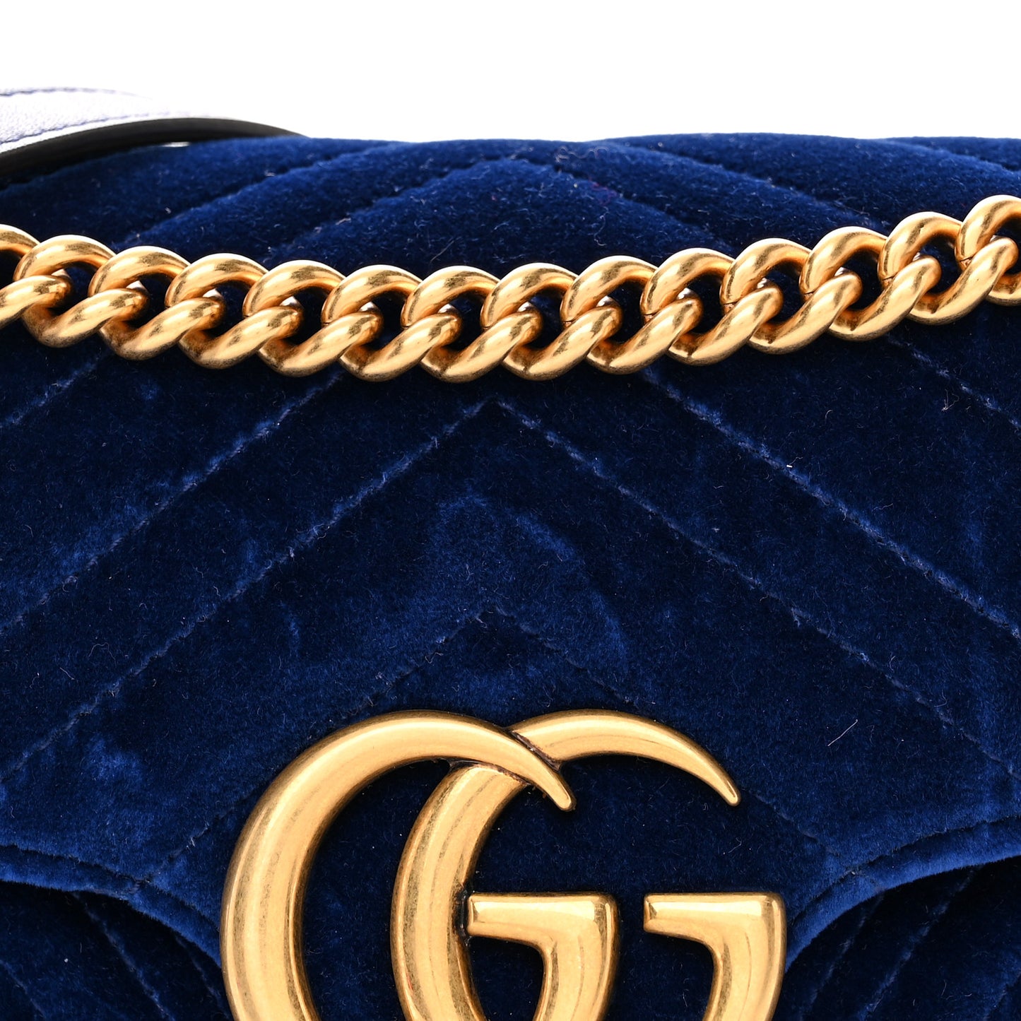 Velvet Matelasse Small GG Marmont Shoulder Bag Cobalt Blue