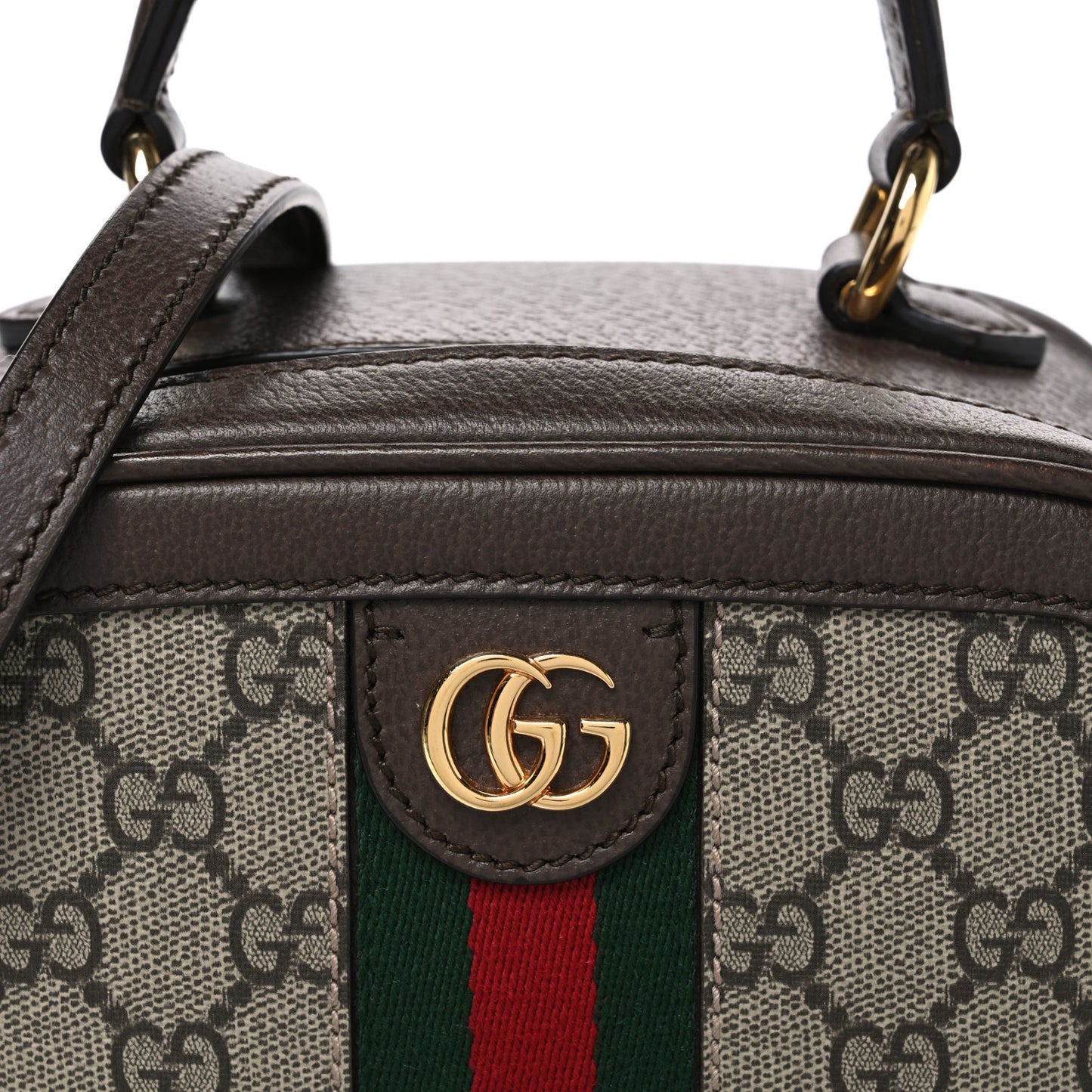 GG Supreme Monogram Textured Dollar Calfskin Mini Ophidia Top Handle Square Shoulder Bag Beige Ebony New Acero
