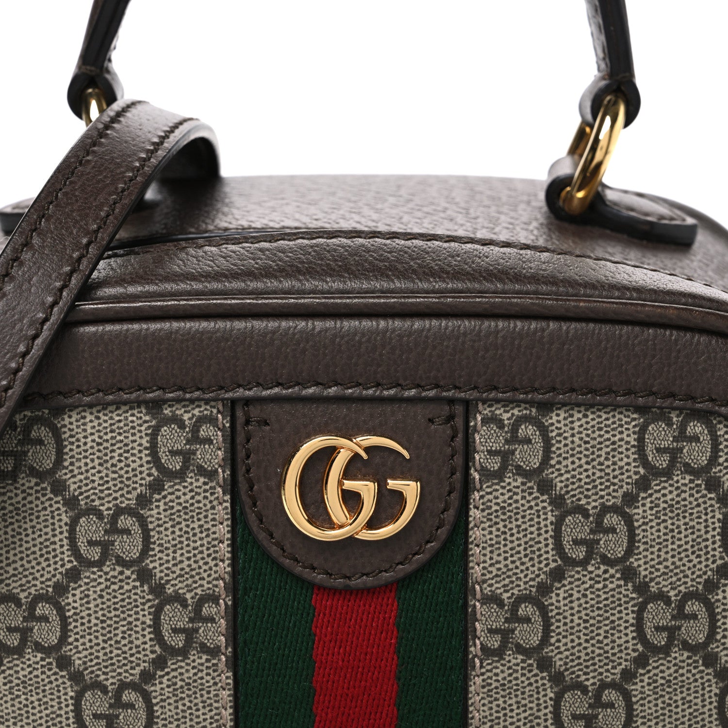 Gucci GG Supreme Monogram Textured Dollar Calfskin Mini Ophidia Top Handle Square Shoulder Bag Beige Ebony New Acero 8 of 10
