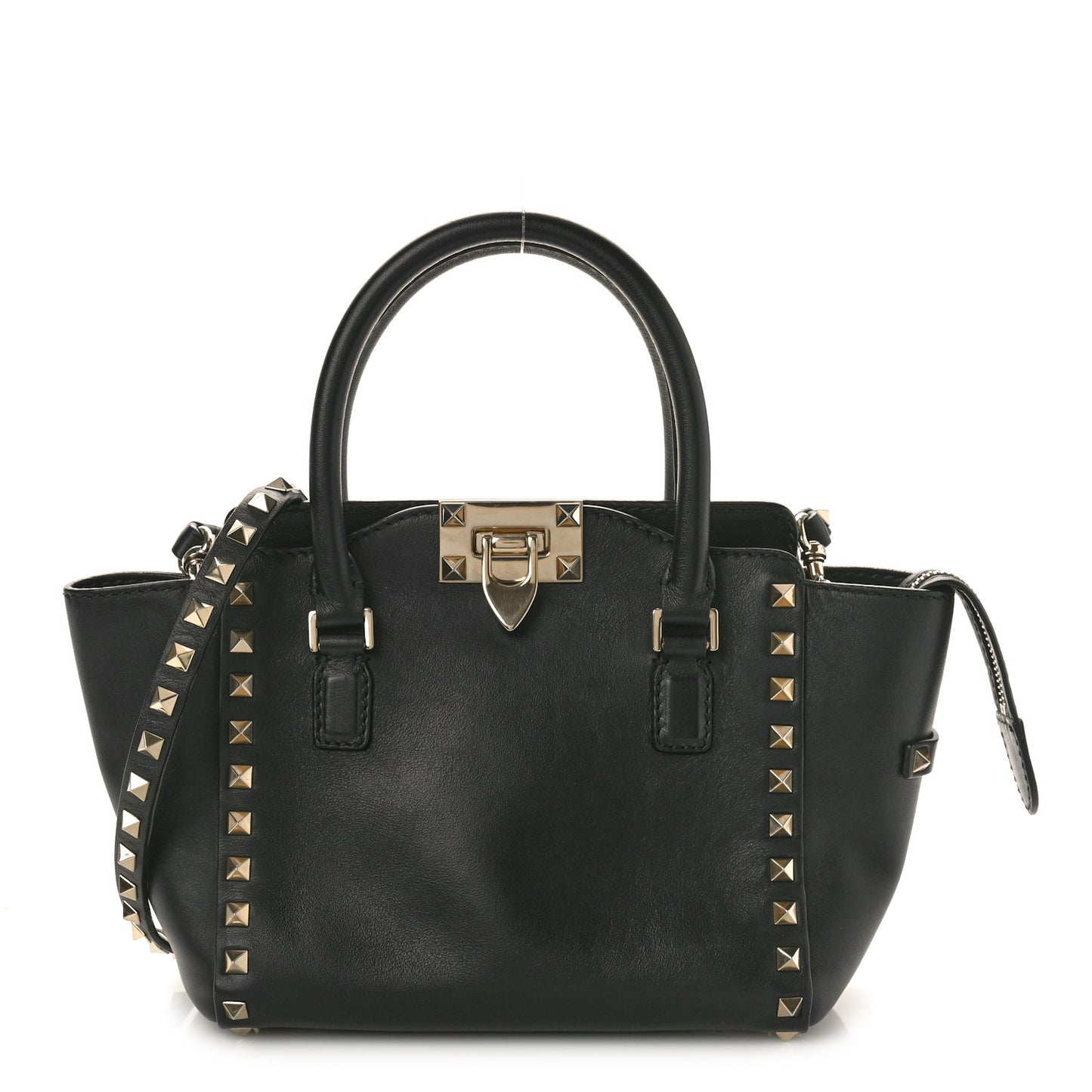 Vitello Mini Rockstud Double Handle Tote Black