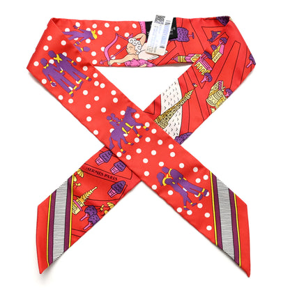 Hermes Silk Les Nouveaux Amoureux de Paris Twilly Rouge Violet Creme 1 of 4