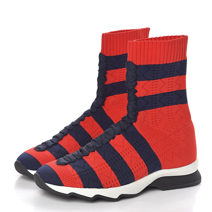 Fendi Stretch Knit Stripe Sock Sneakers 38 Red Blue 3 of 9