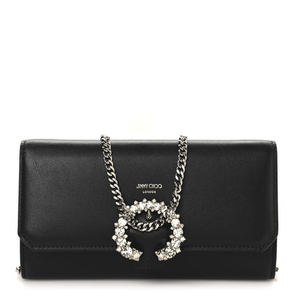 Jimmy Choo Smooth Calfskin Crystal Embellished Chain Wallet Black 1 of 10
