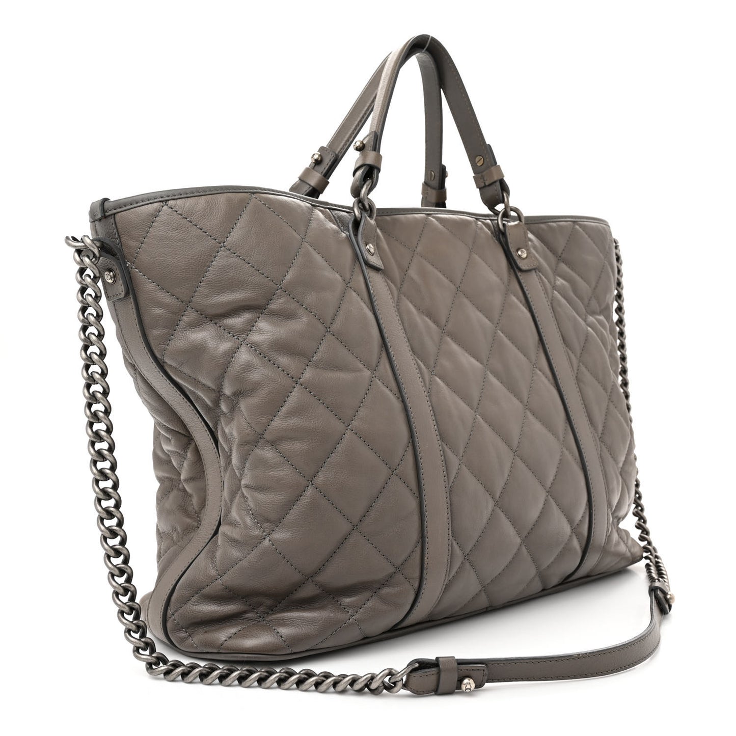 Calfskin Quilted Casual Riviera Tote Grey