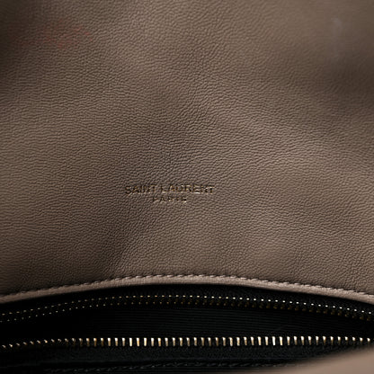 Saint Laurent Lambskin Quilted Medium Loulou Puffer Monogram Chain Satchel Dark Beige 6 of 16