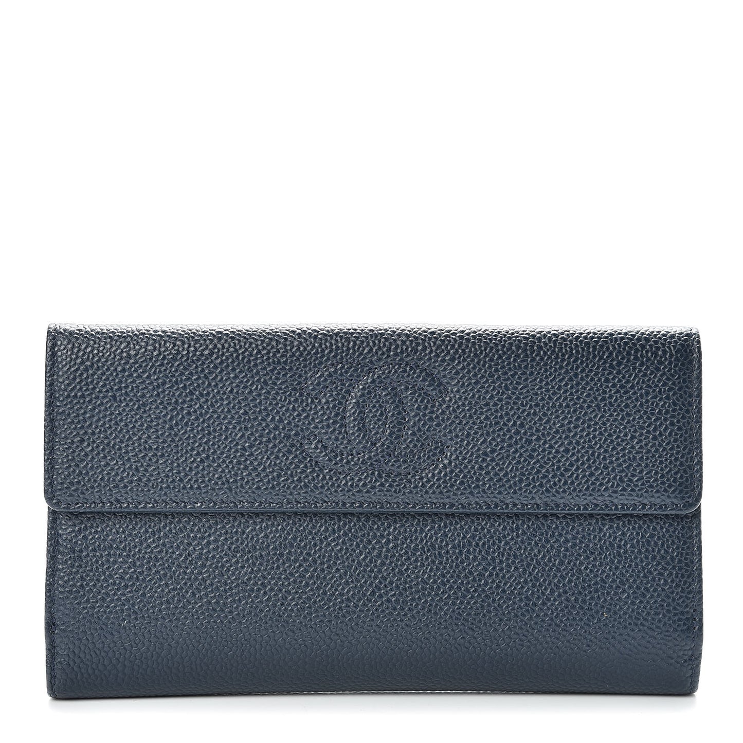 Caviar Timeless CC Large Flap Wallet Navy Blue