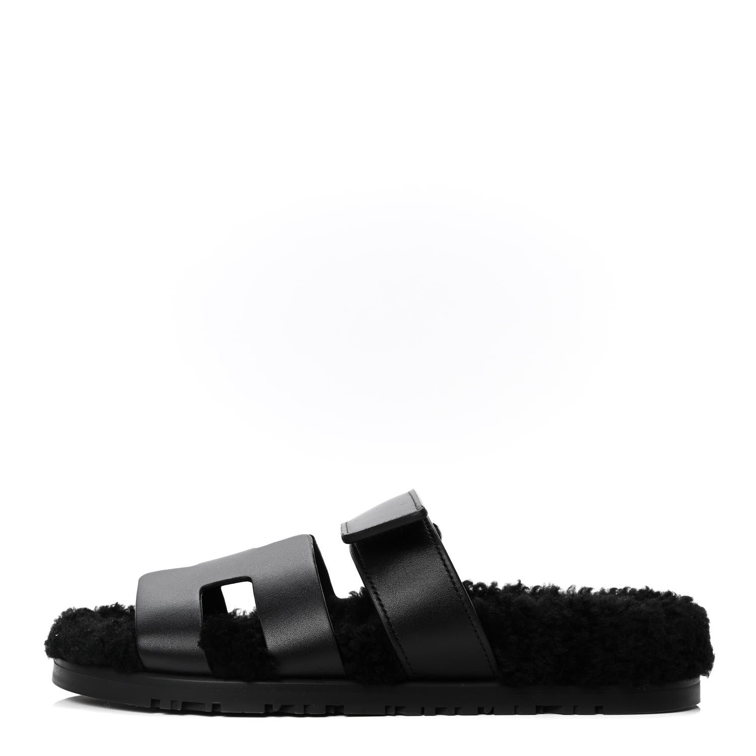 Hermes Calfskin Woolskin Womens Chypre Sandals 36 Black 1 of 5