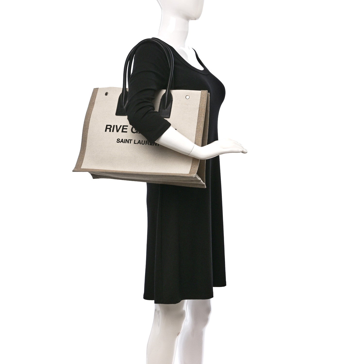 Saint Laurent Linen Calfskin Small Rive Gauche Tote Greggio Natural 2 of 8