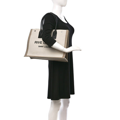 Saint Laurent Linen Calfskin Small Rive Gauche Tote Greggio Natural 2 of 8