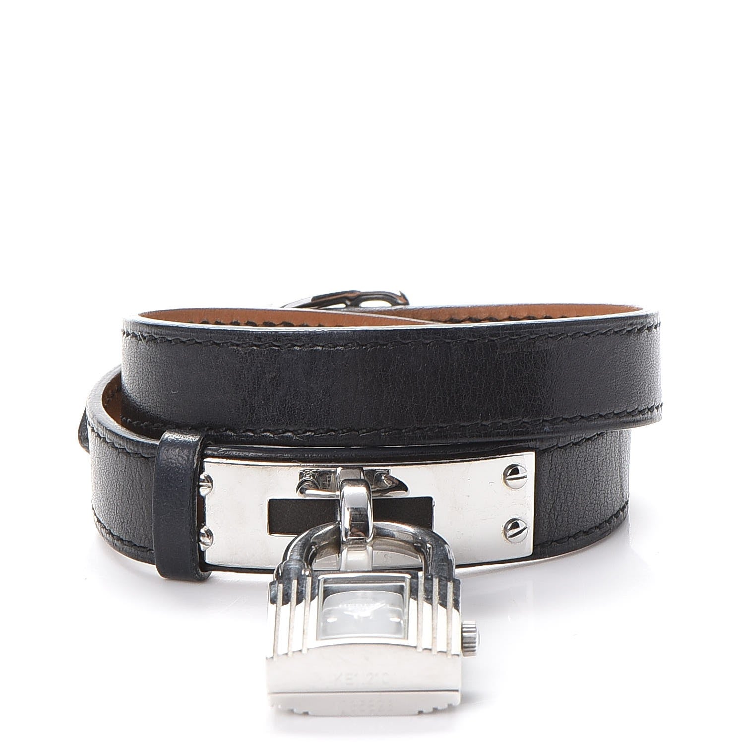 Hermes Stainless Steel Barenia 20mm Kelly Cadena Double Tour Quartz Watch Noir 3 of 9