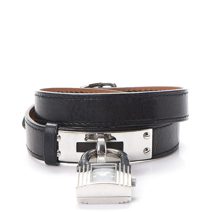 Hermes Stainless Steel Barenia 20mm Kelly Cadena Double Tour Quartz Watch Noir 3 of 9