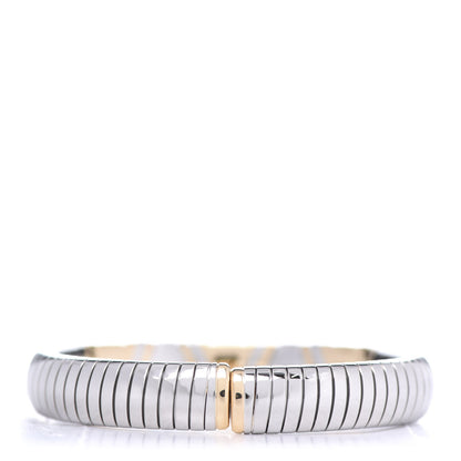 Bulgari Stainless Steel 18K Yellow Gold 10mm Parentesi Cuff Bracelet 3 of 5