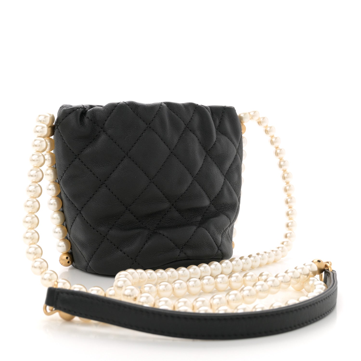 Chanel Calfskin Quilted Pearl Mini About Pearls Drawstring Bucket Bag Black 2 of 10