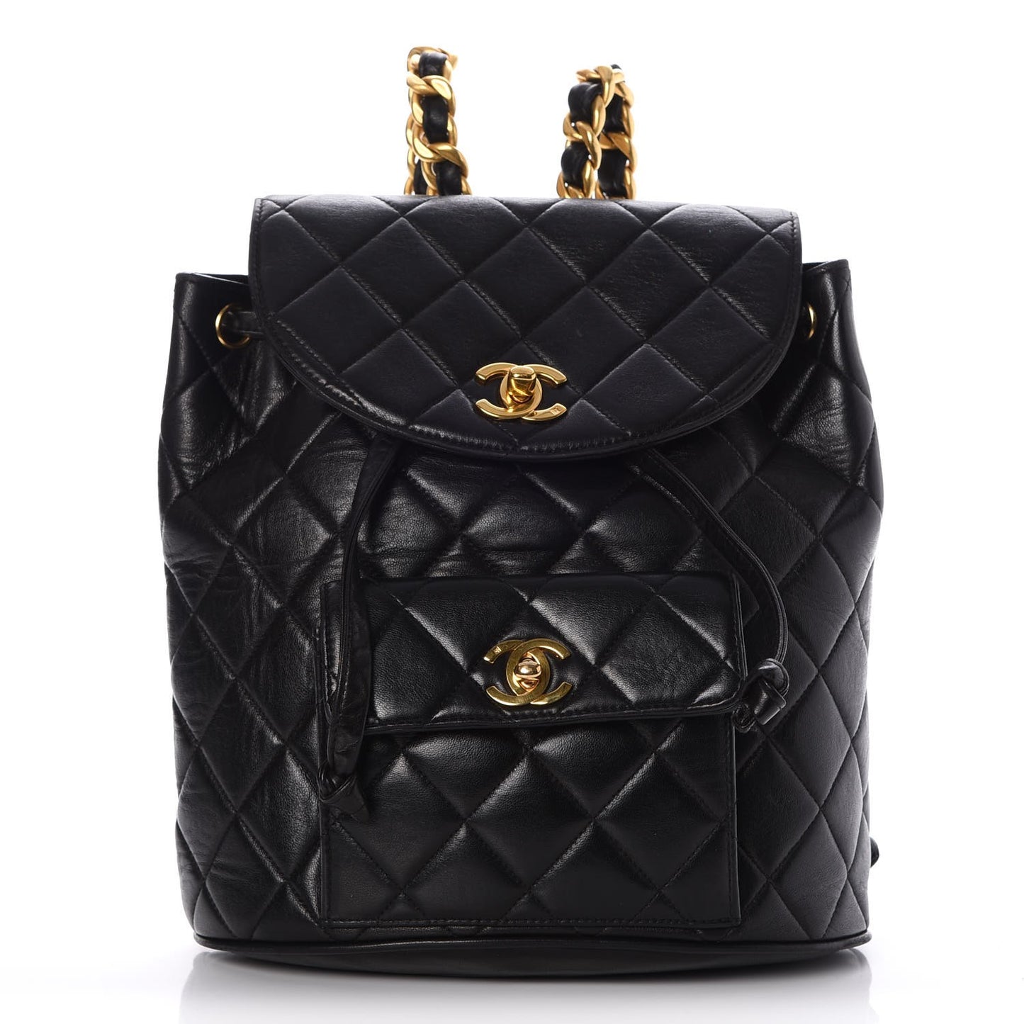 Lambskin Quilted Drawstring Backpack Black
