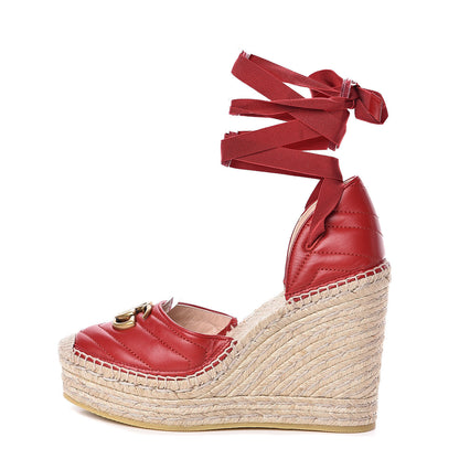 Gucci Nappa Matelasse GG Marmont Ankle Wrap Platform 35/120mm Espadrille Wedges 39.5 Hibiscus Red 1 of 8