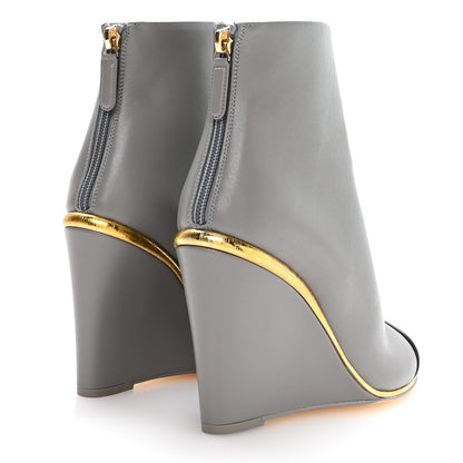 Chanel Lambskin Cap Toe Open Wedge Ankle Boots 37.5 Grey Black 5 of 9