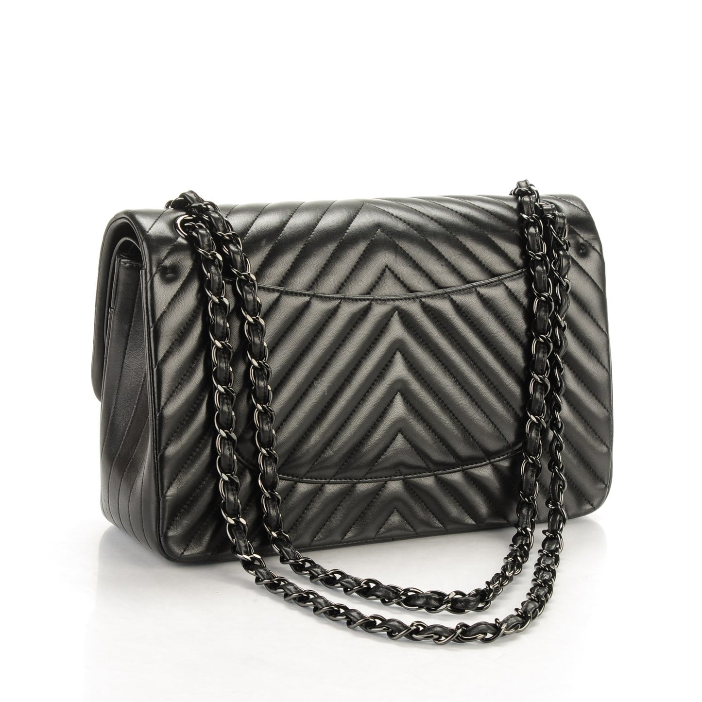 Lambskin Chevron Quilted Jumbo Double Flap So Black