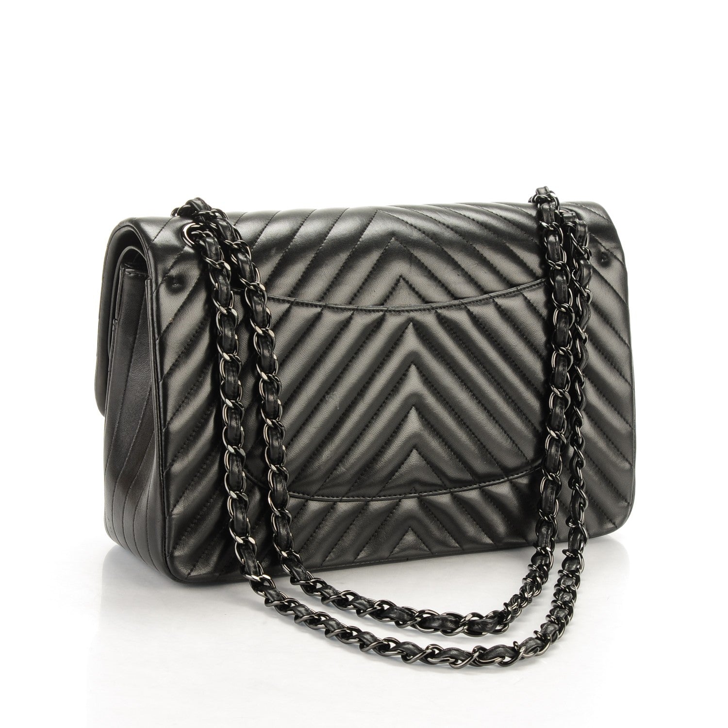 Chanel Lambskin Chevron Quilted Jumbo Double Flap So Black 3 of 10
