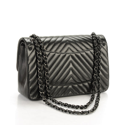 Chanel Lambskin Chevron Quilted Jumbo Double Flap So Black 3 of 10