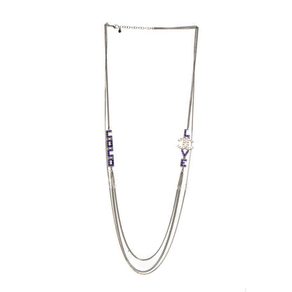 Chanel Baguette Crystal Coco Love CC Long Necklace Silver Purple 3 of 6