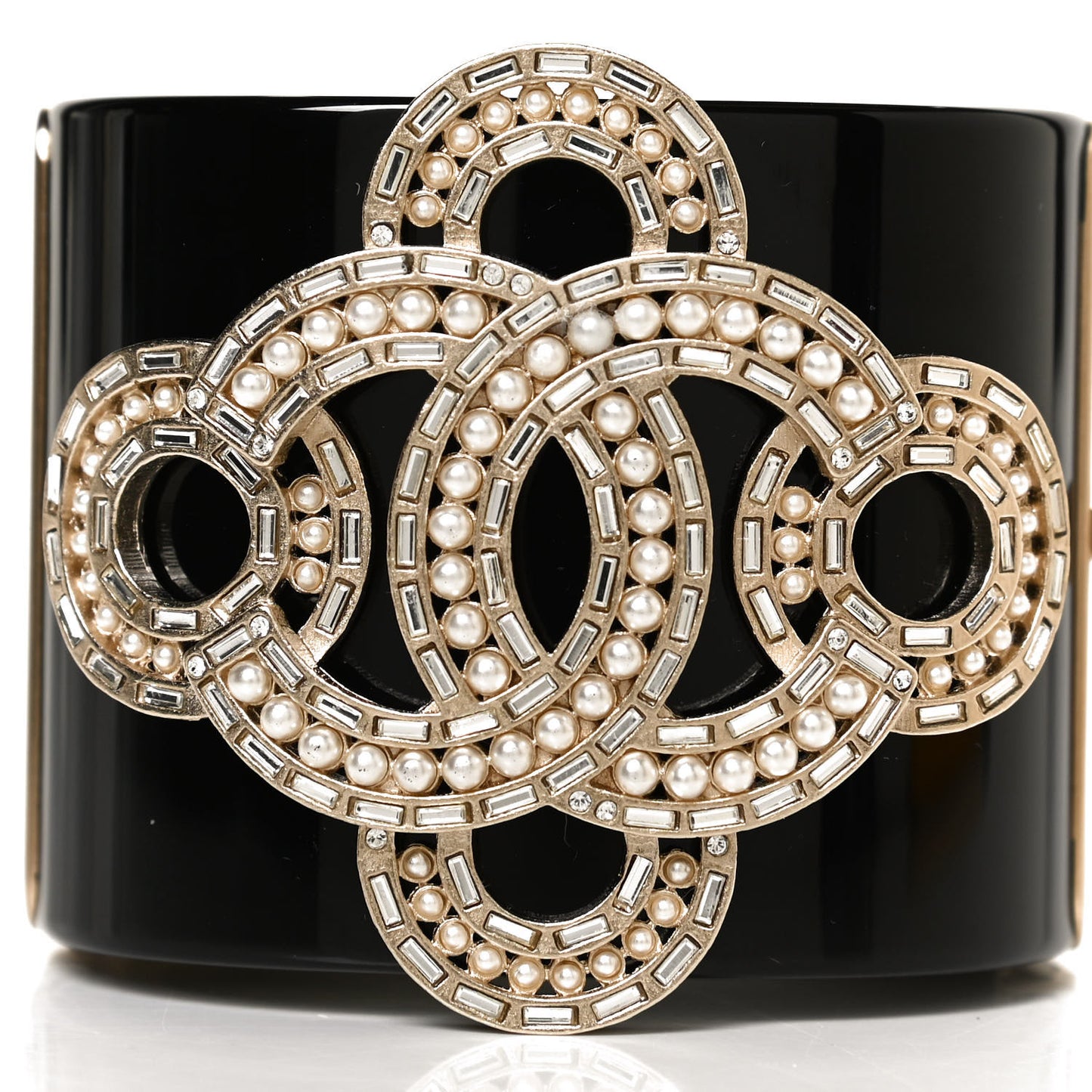 Resin Baguette Crystal Pearl CC Cuff Black