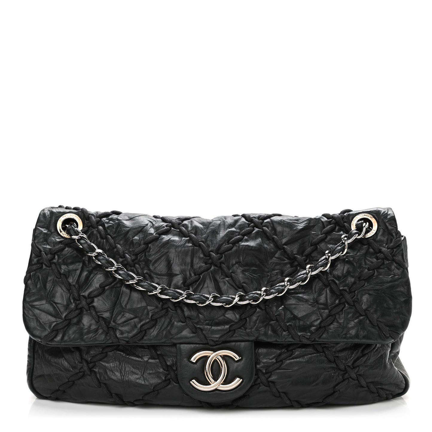 Calfskin Ultra Stitch Oversize Flap Black