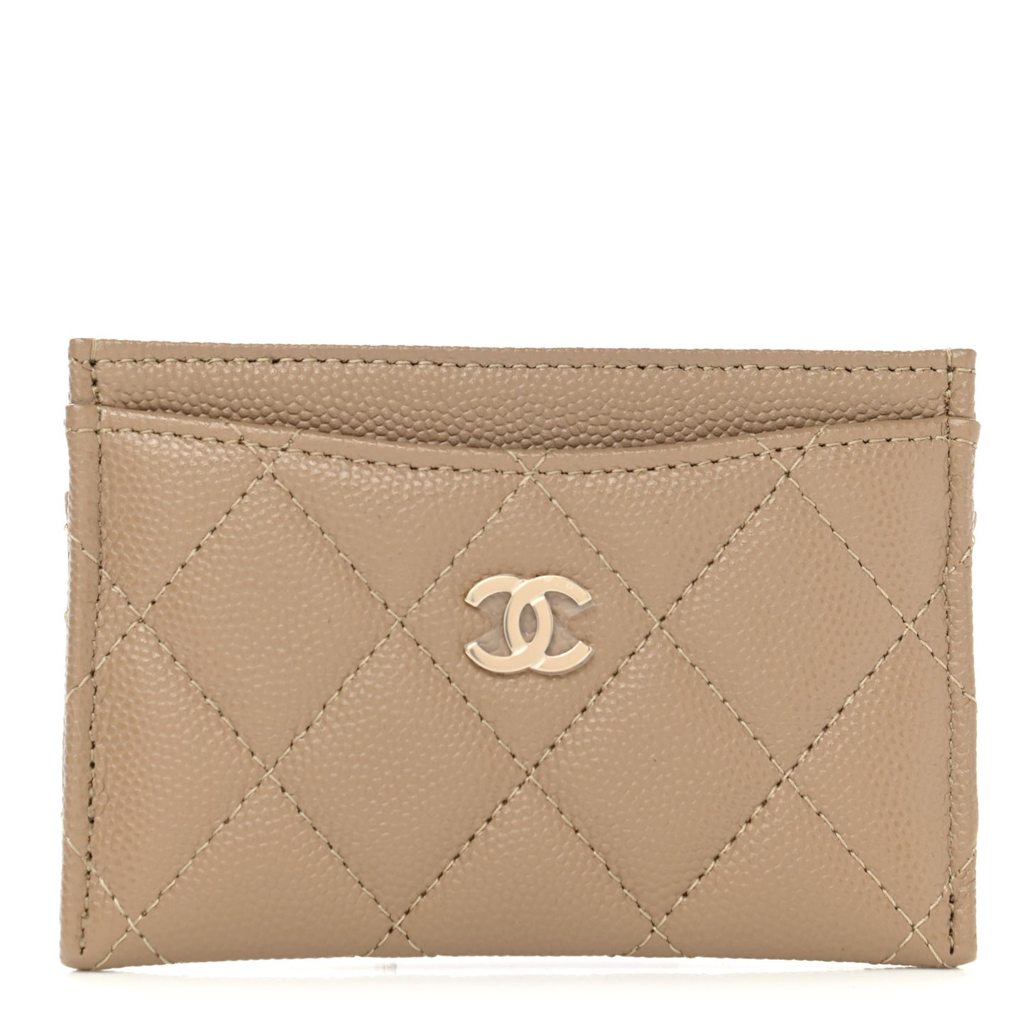 Caviar Quilted Card Holder Dark Beige