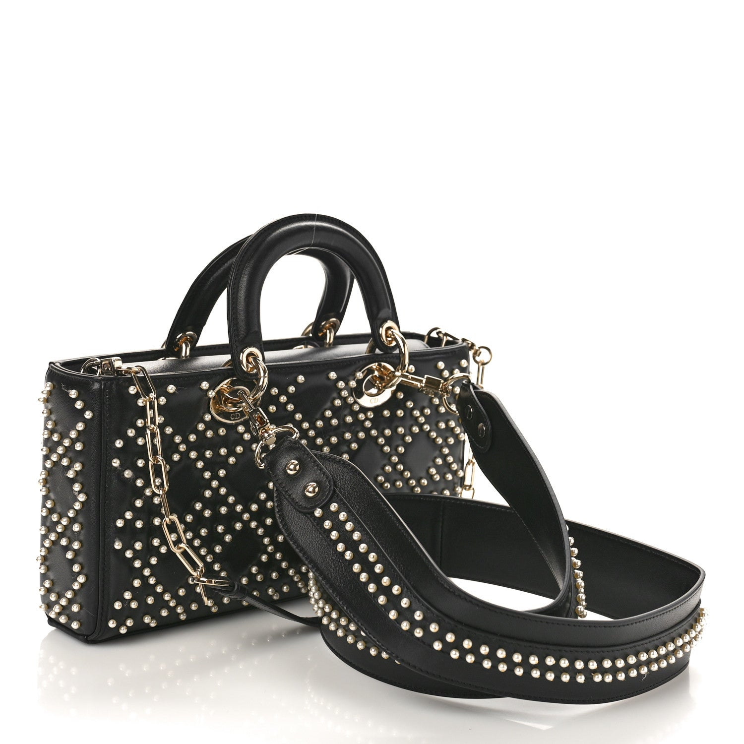 Christian Dior Lambskin Cannage Pearl Studded Small Lady D-Joy
