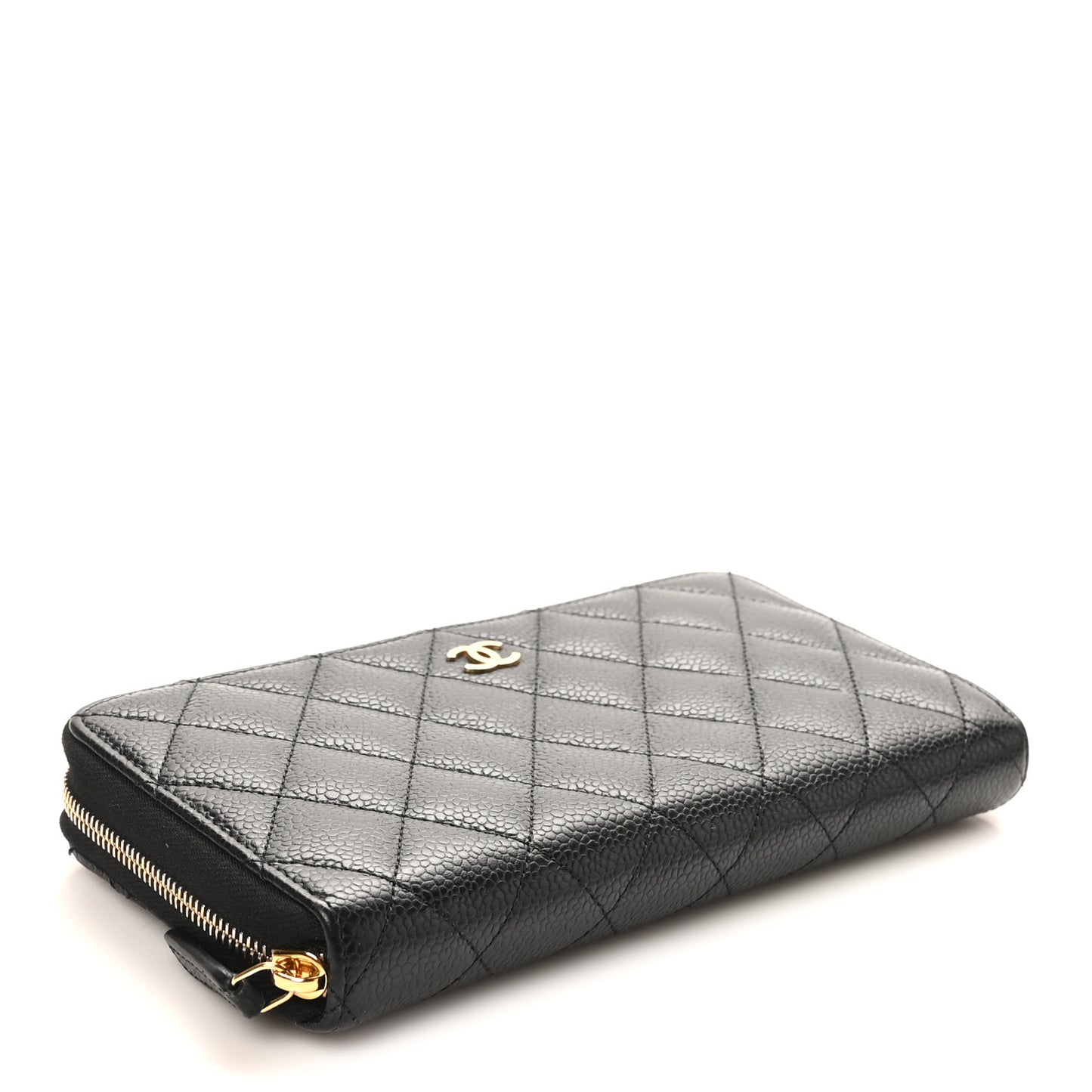 Caviar Quilted Large Gusset Zip Around Wallet Black