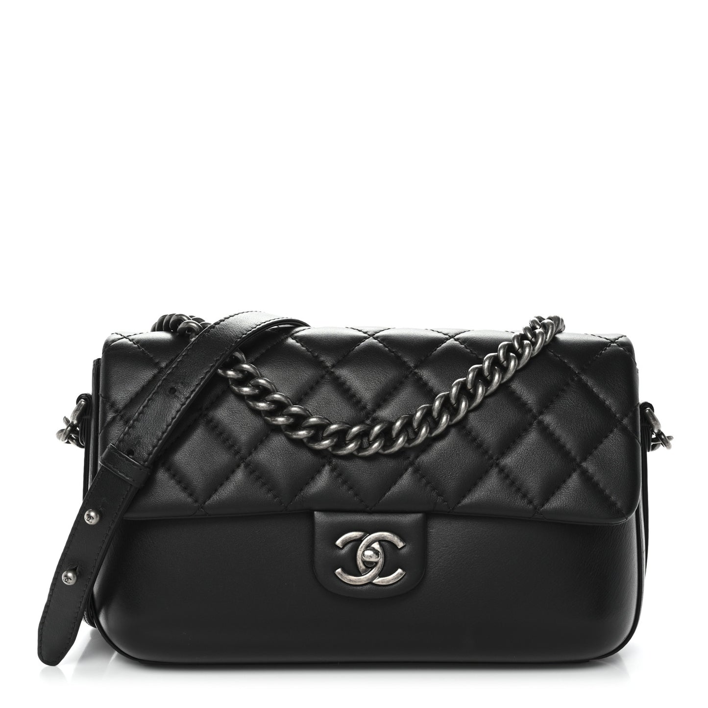 Calfskin Quilted Large Rock My Shoulder Flap Black