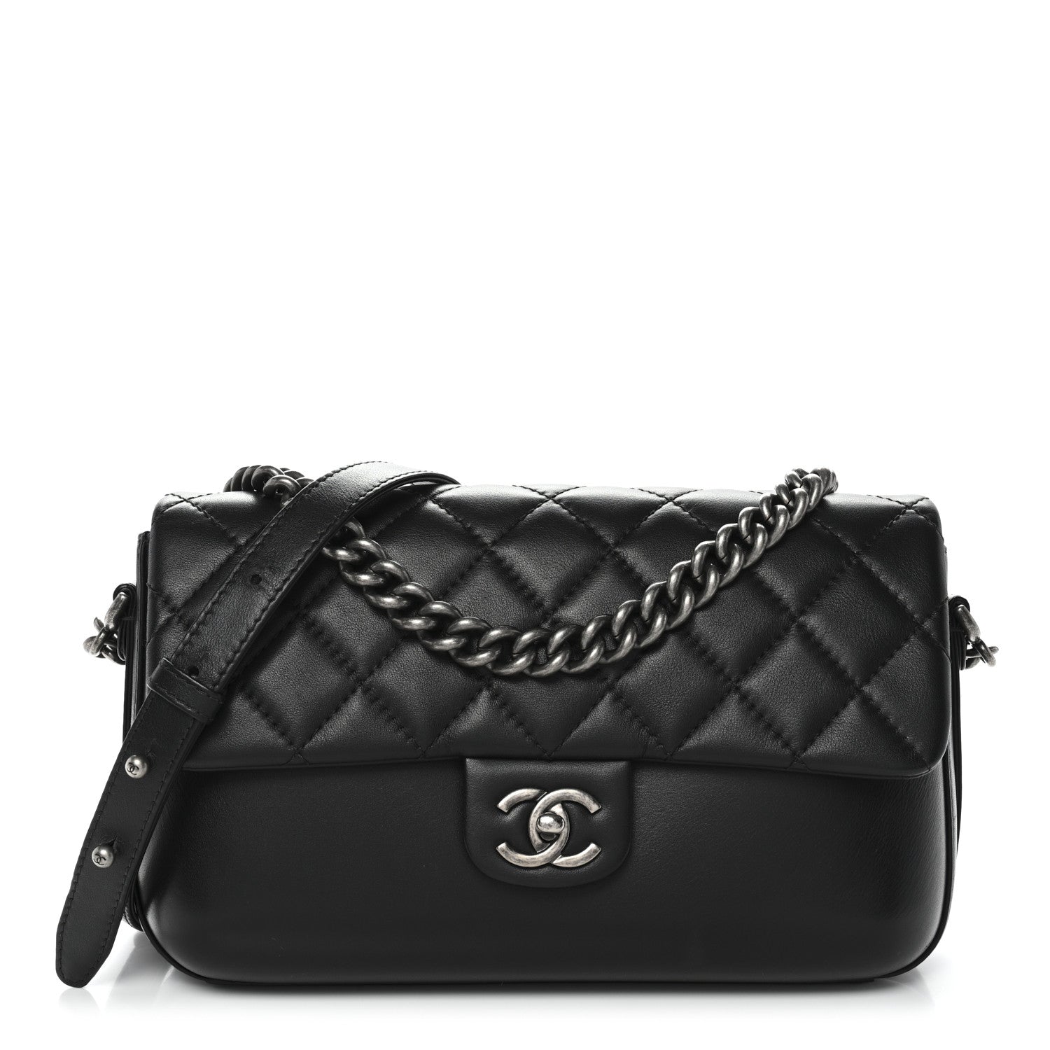 Chanel Calfskin Quilted Large Rock My Shoulder Flap Black 1 of 10