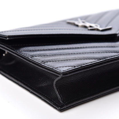 Saint Laurent Grain De Poudre Matelasse Chevron Monogram Envelope Chain Wallet Black 5 of 9