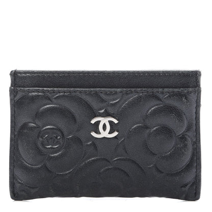 Chanel Lambskin Camellia Embossed Card Holder Black 1 of 13