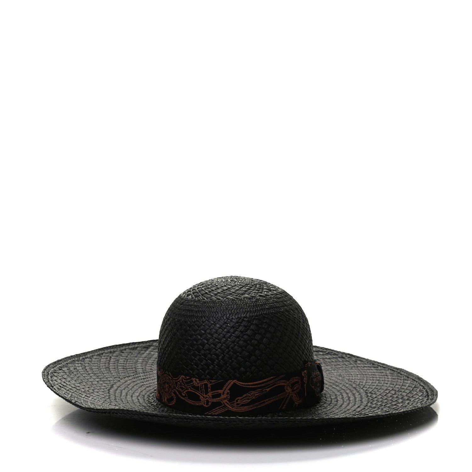 Hermes Straw Brides De Gala Panama Carrousel Hat 57 Black Terracotta 4 of 8