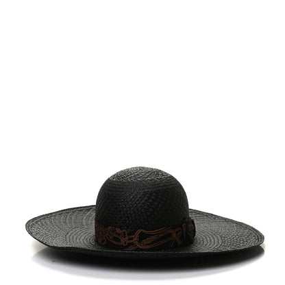 Hermes Straw Brides De Gala Panama Carrousel Hat 57 Black Terracotta 4 of 8