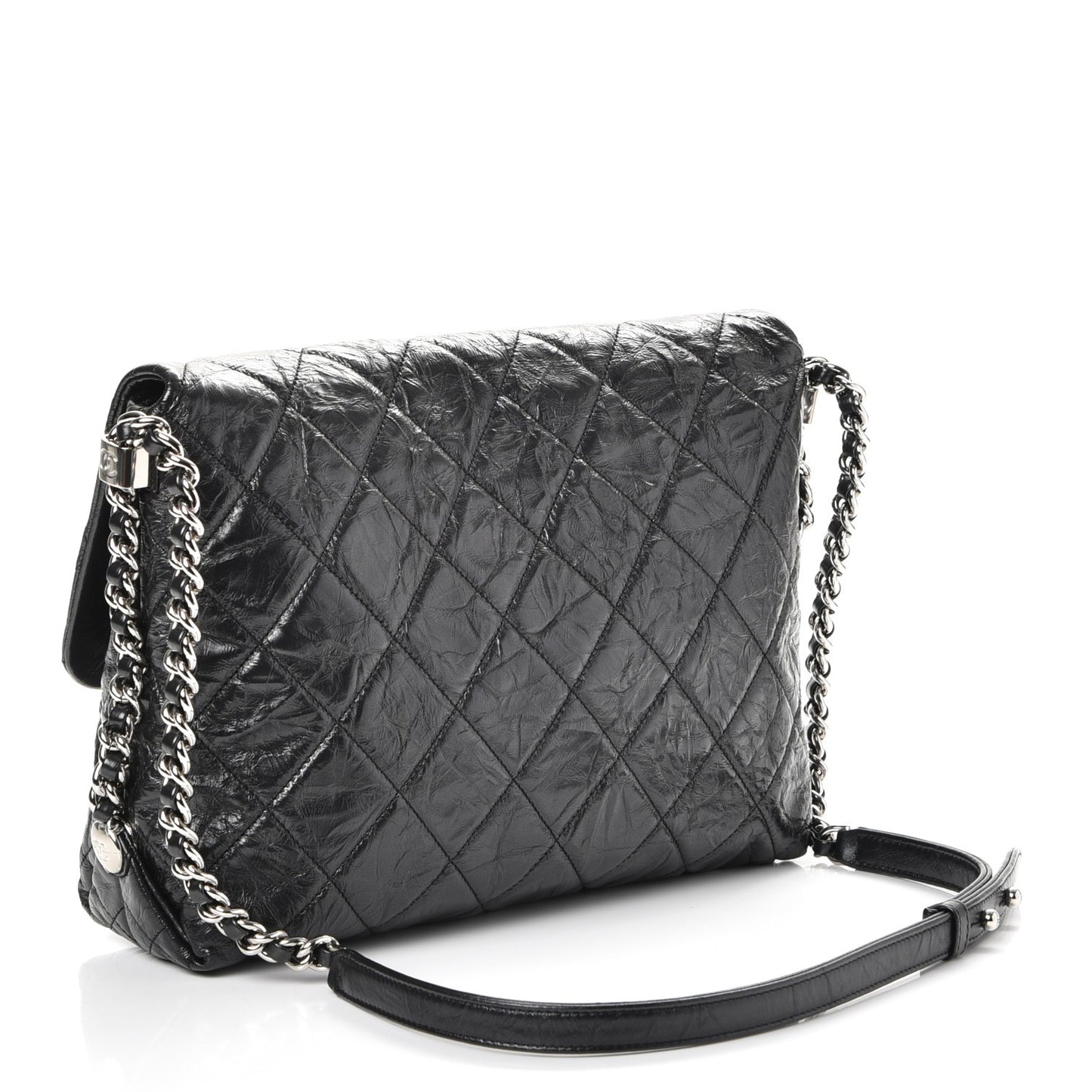 Crackled Aged Calfskin Big Bang Flap Black